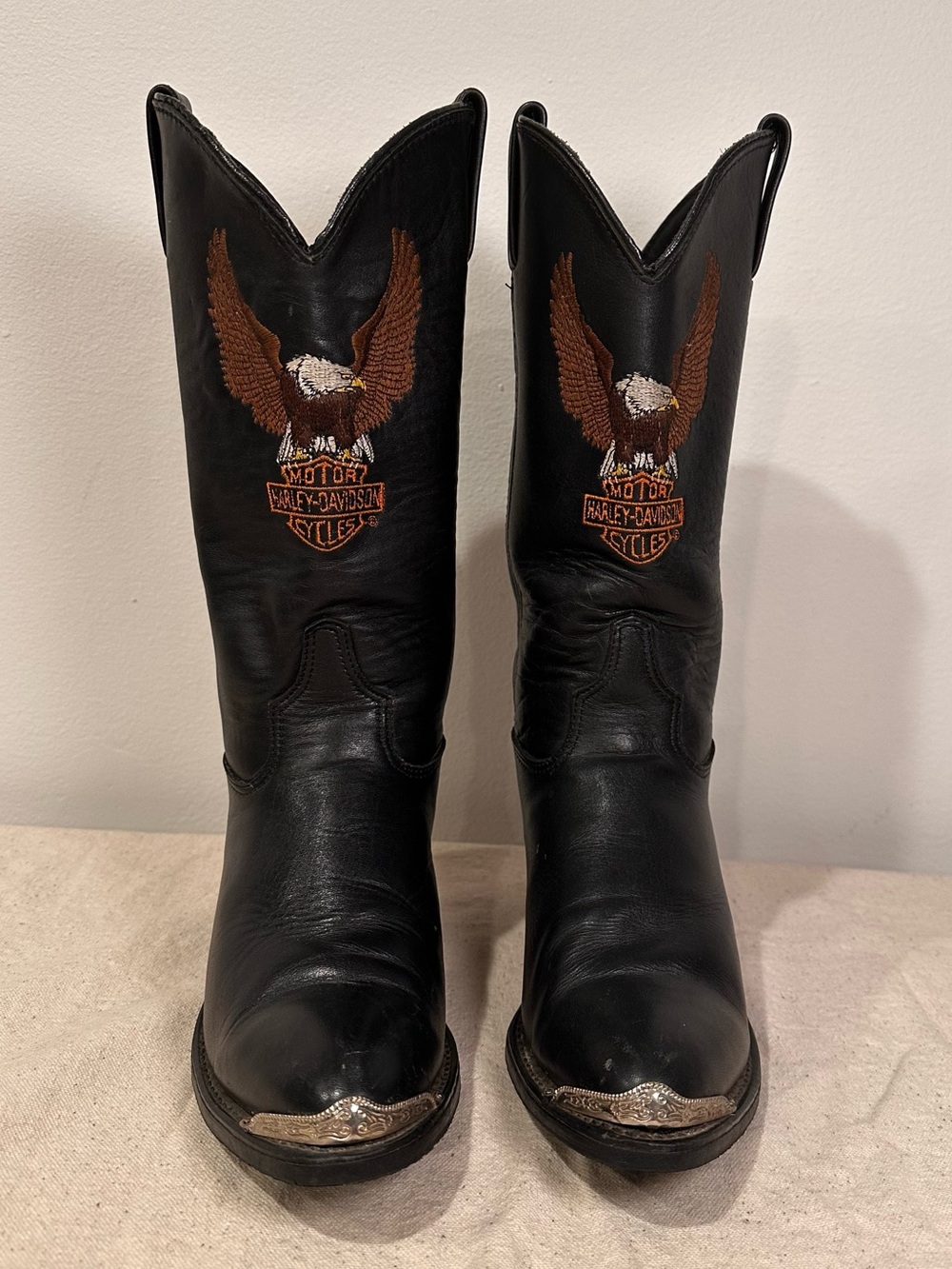 Harley-Davidson Black Women’s Silver Toe Tip Cowboy Boots with Eagle Embroidery